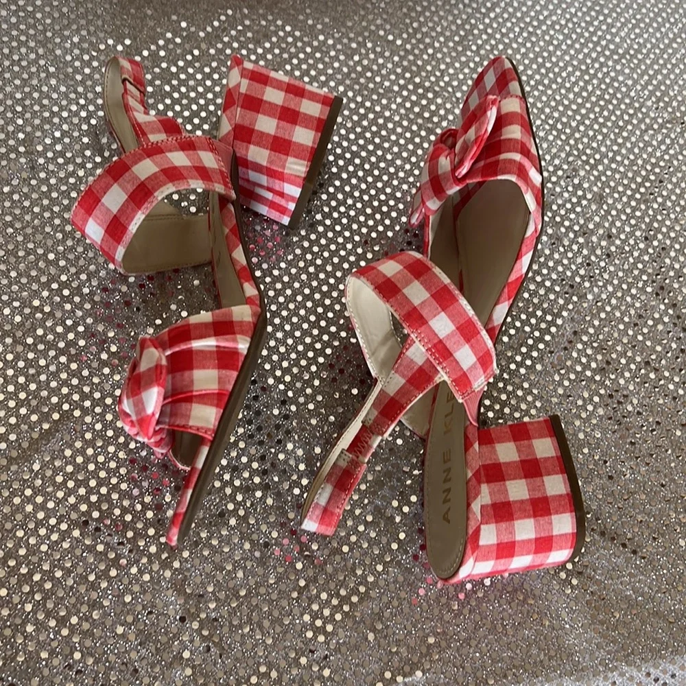 Anne Klein Red and White Checkered Sandals - Picture 4 of 15
